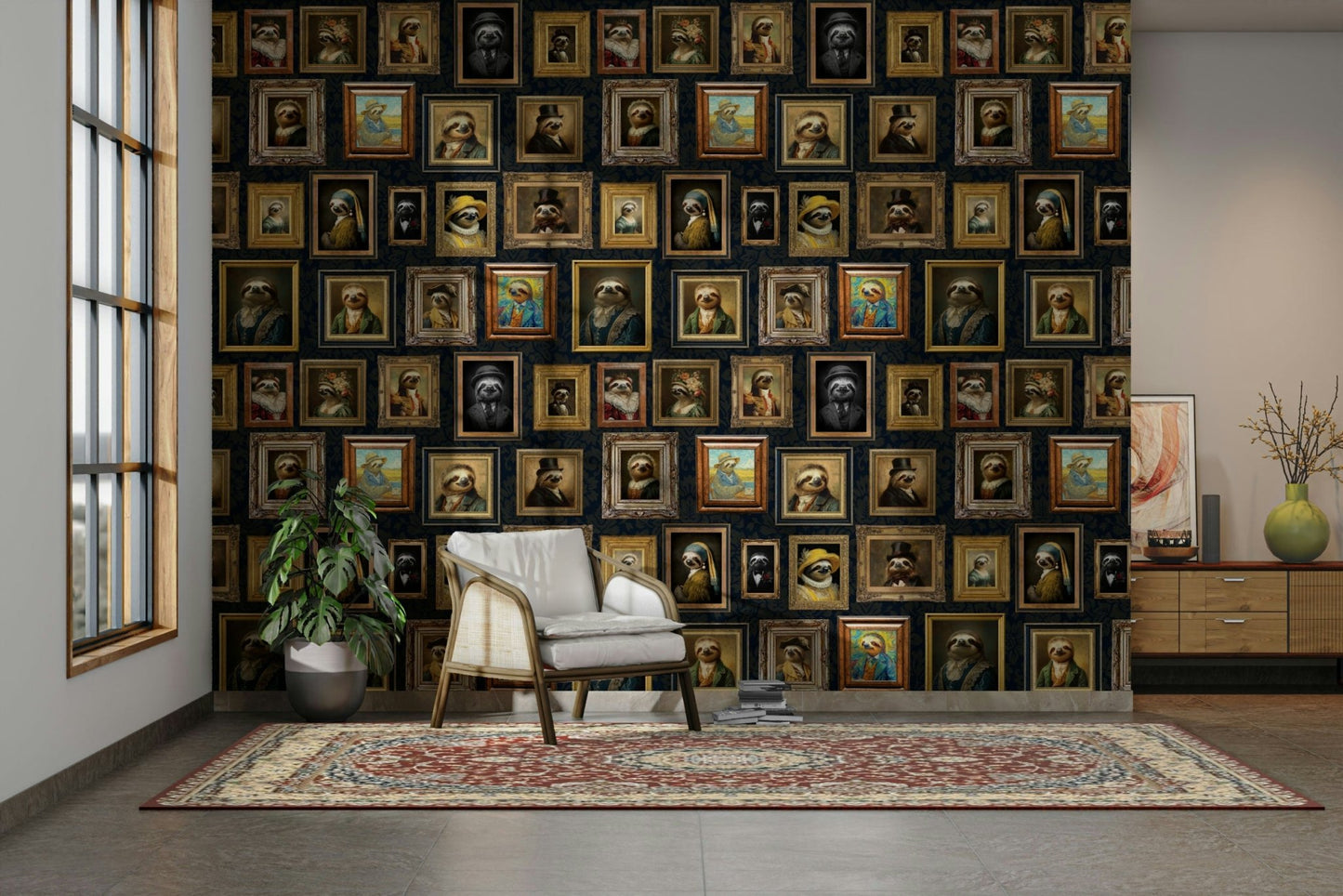 Sloth portraits in a variety of poses and styles.

