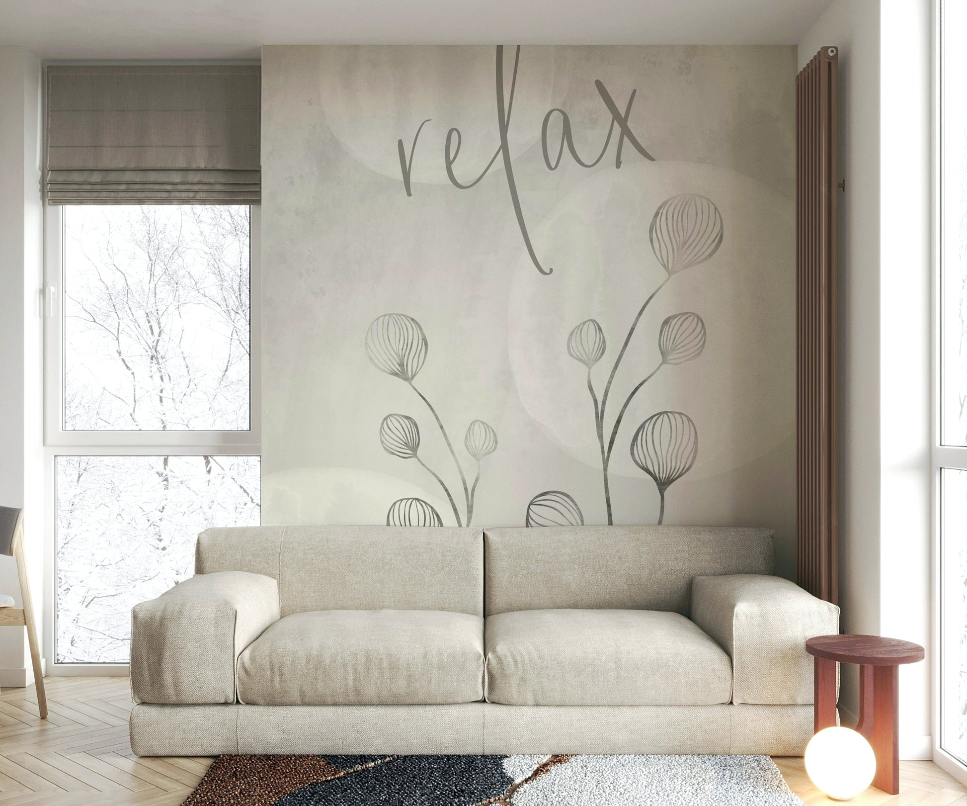 Soft matte finish mural in beige and clay hues

