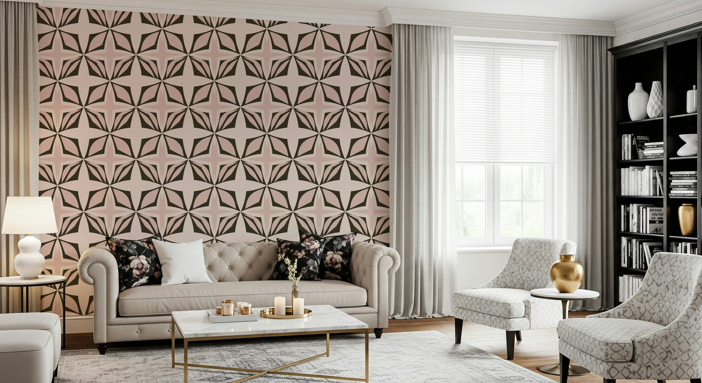 Striking graphic Dusty Rose repeat, bold yet refined style.