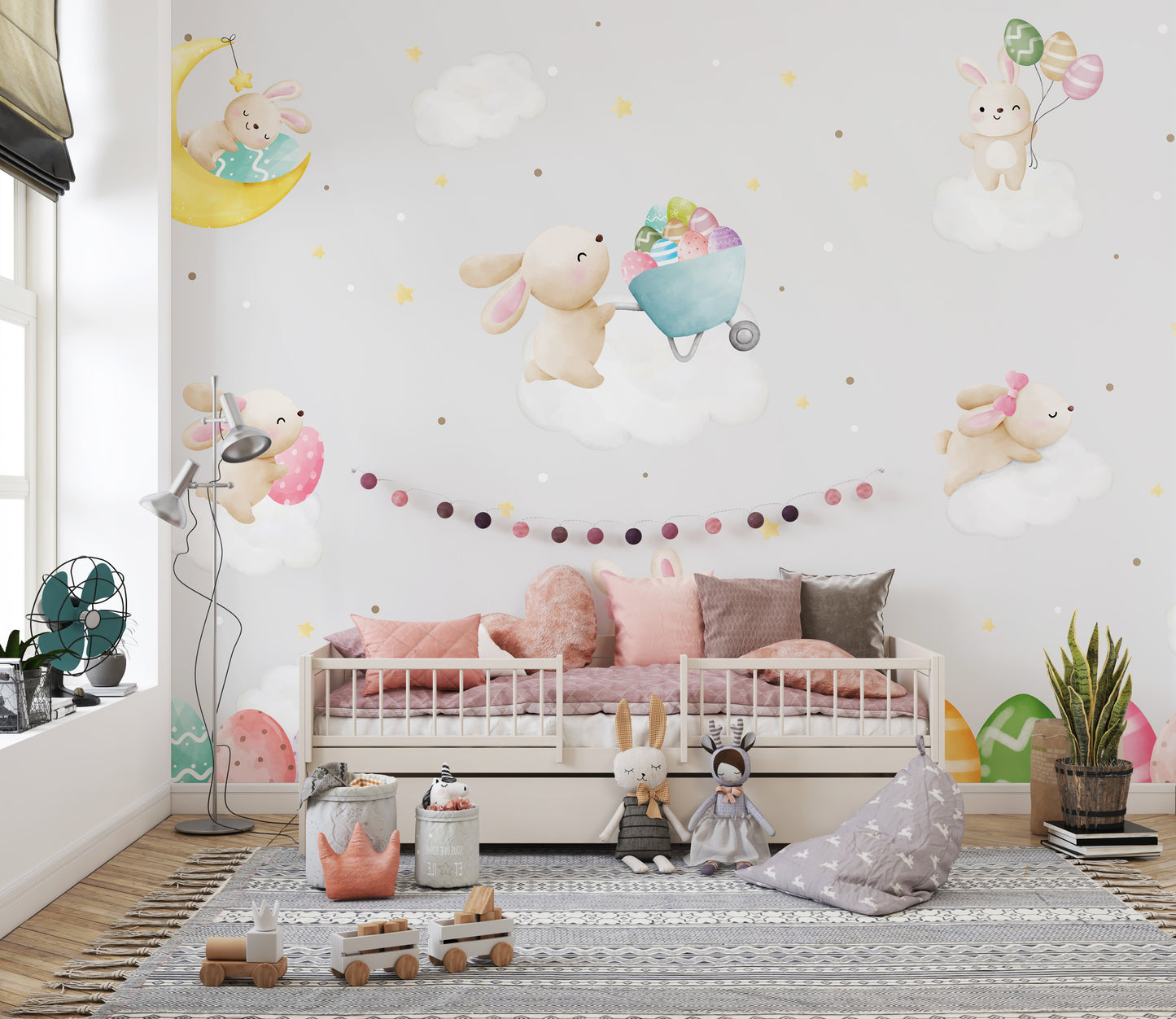 Removable Pastel Bunny Easter Wall Mural