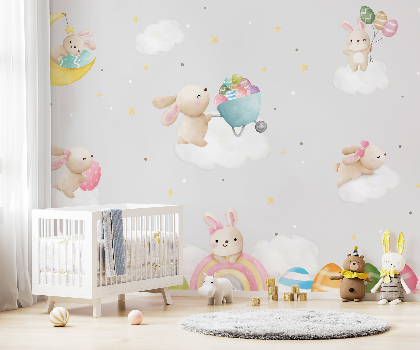 Removable Pastel Bunny Easter Wall Mural