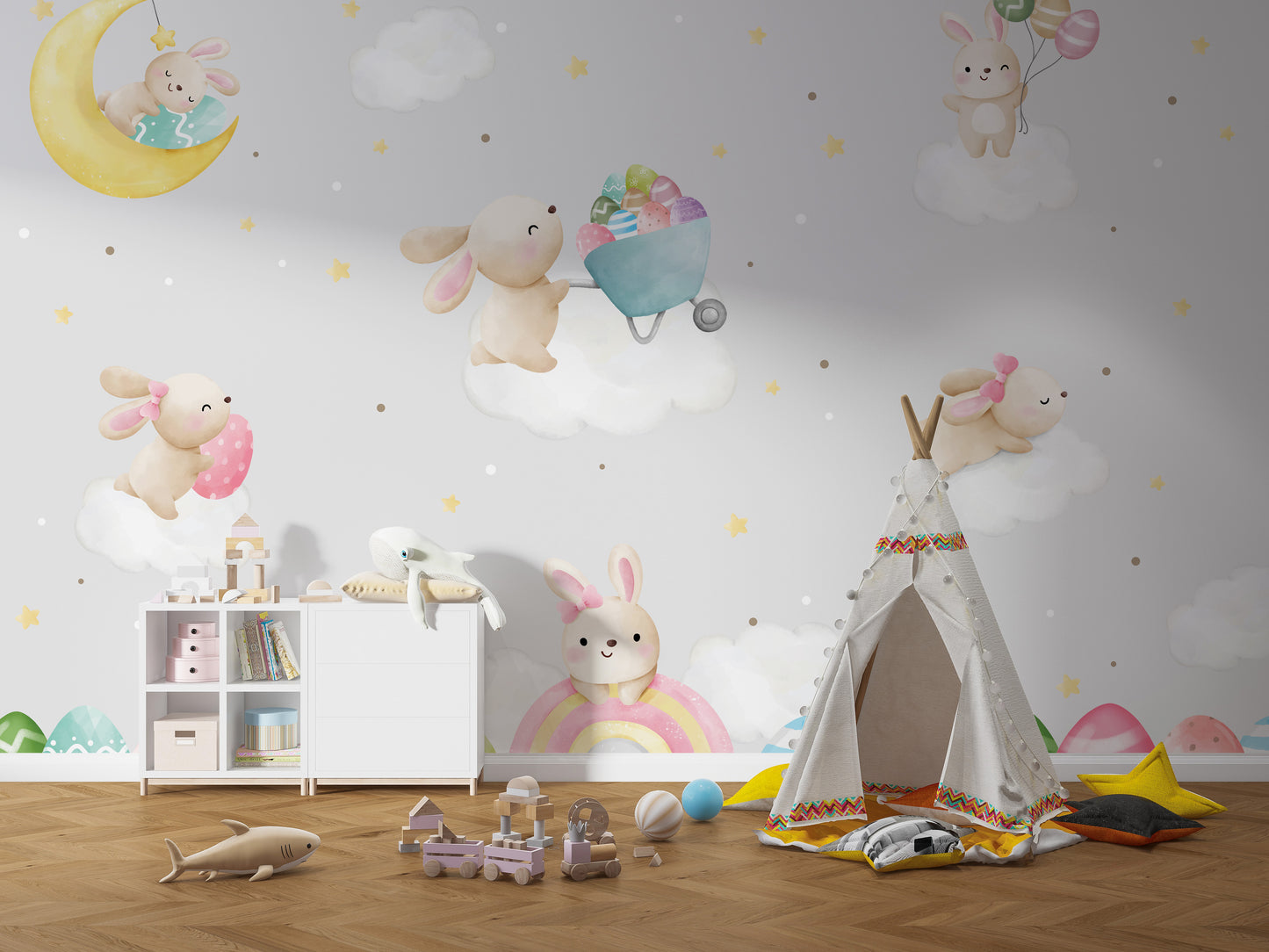Removable Pastel Bunny Easter Wall Mural