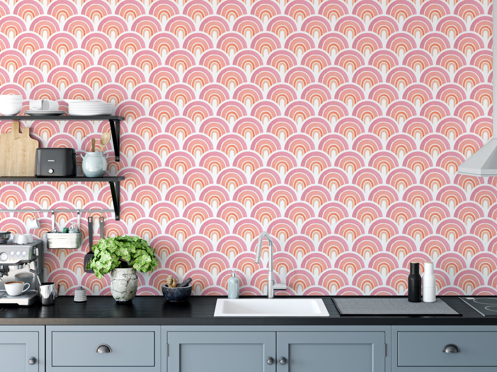 Removable kids' wallpaper with rainbows