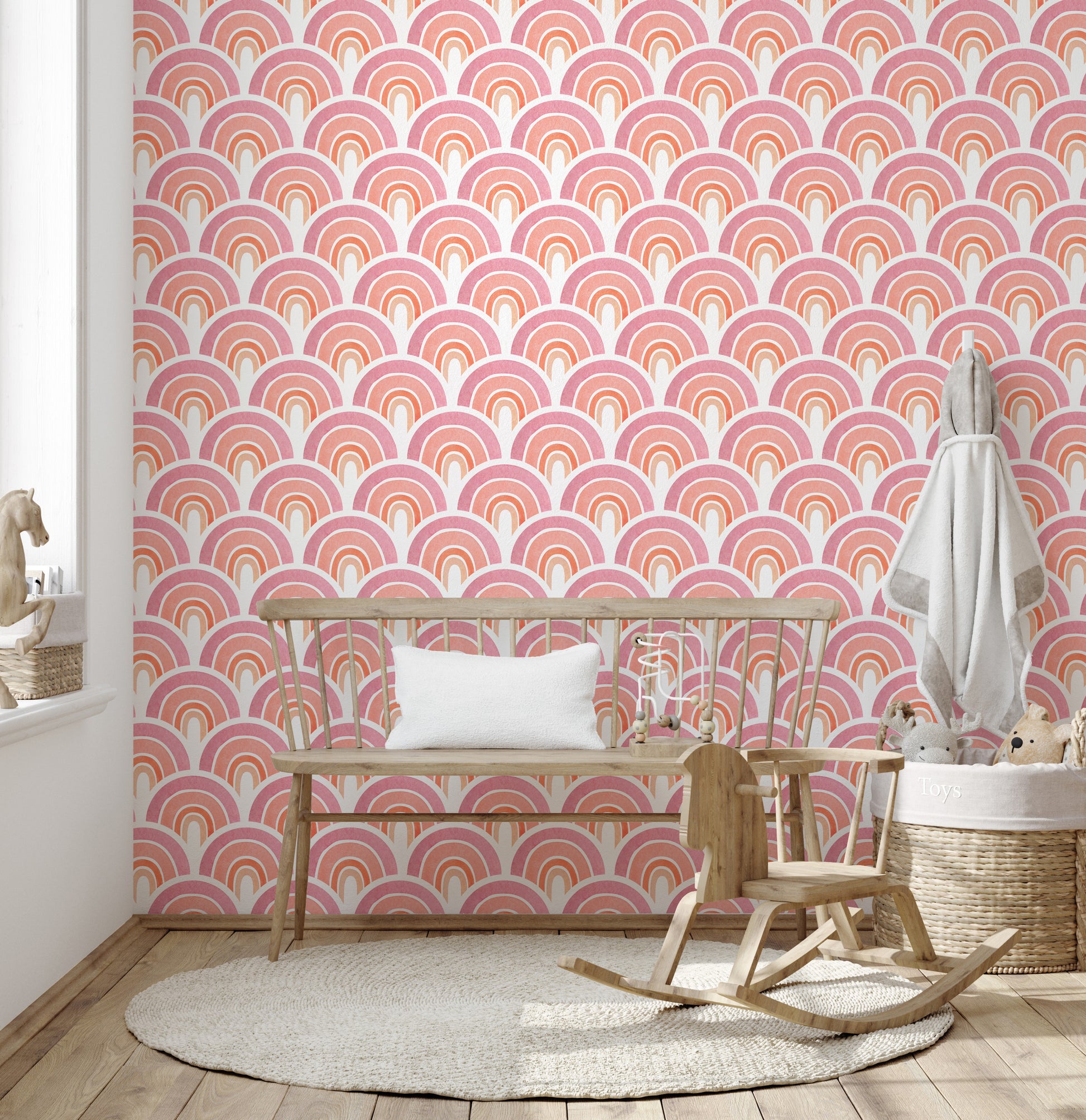 Playful pink rainbow wall art for kids