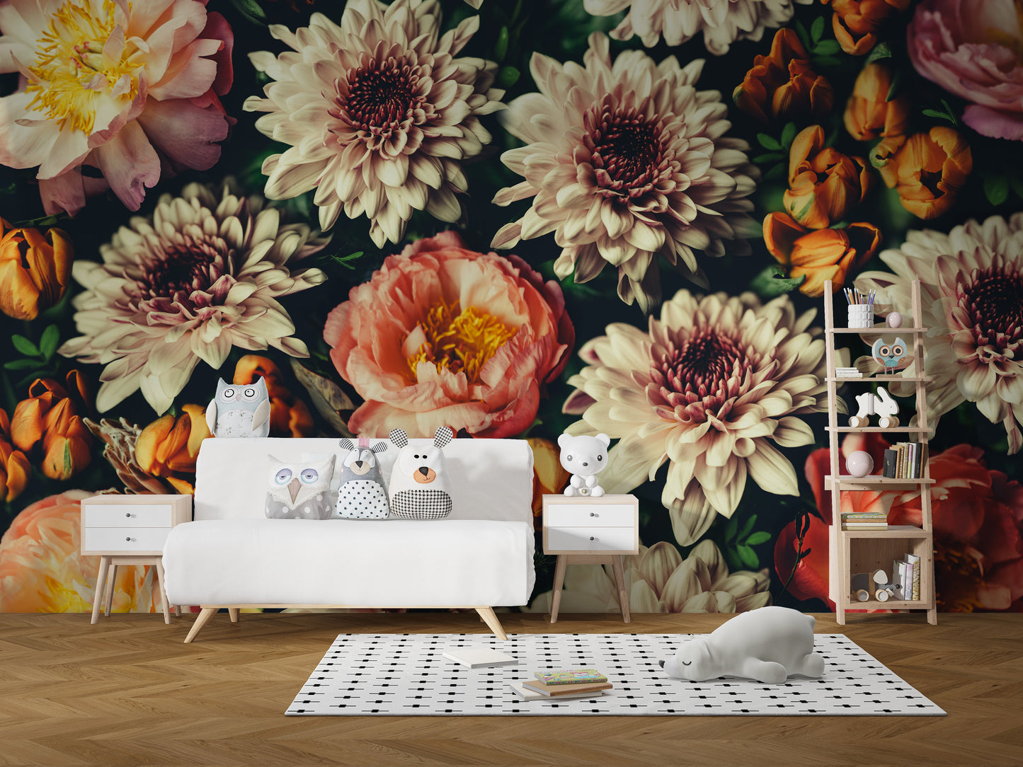 Lush floral wallpaper in wild patterns