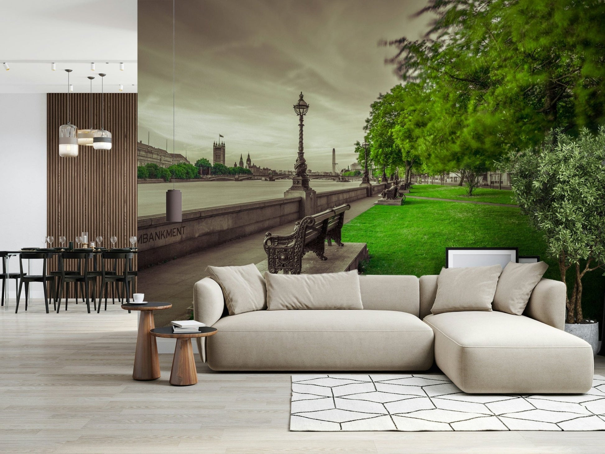 Riverside path with ornate metalwork in Restful Moments by the Thames.