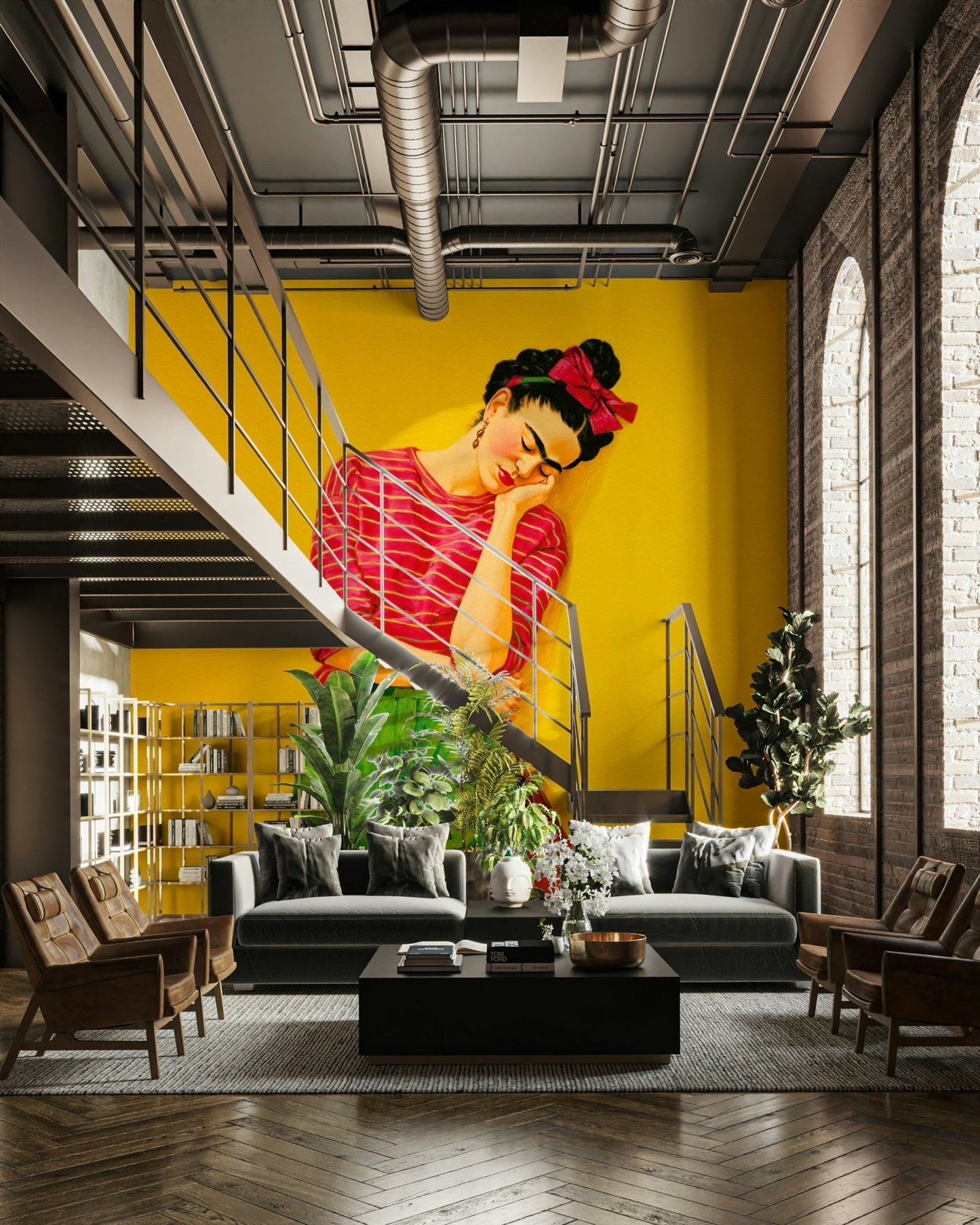 Contemporary bedroom with Restful Reverie mural

