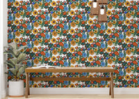 Artistic patterns in Retro 60s Floral White Background Wallpaper