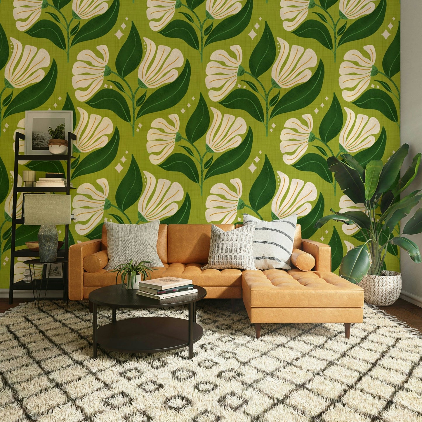 The style is reminiscent of 1970s design.
