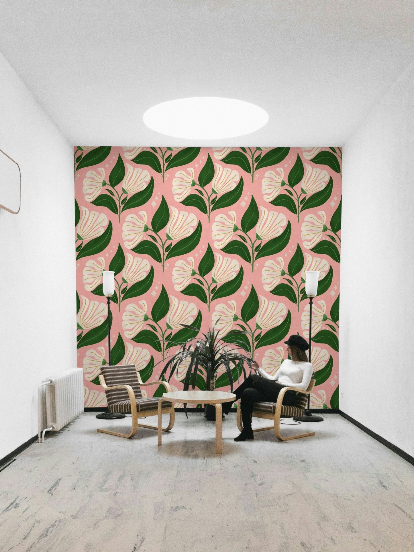 The style is reminiscent of 1970s design.
