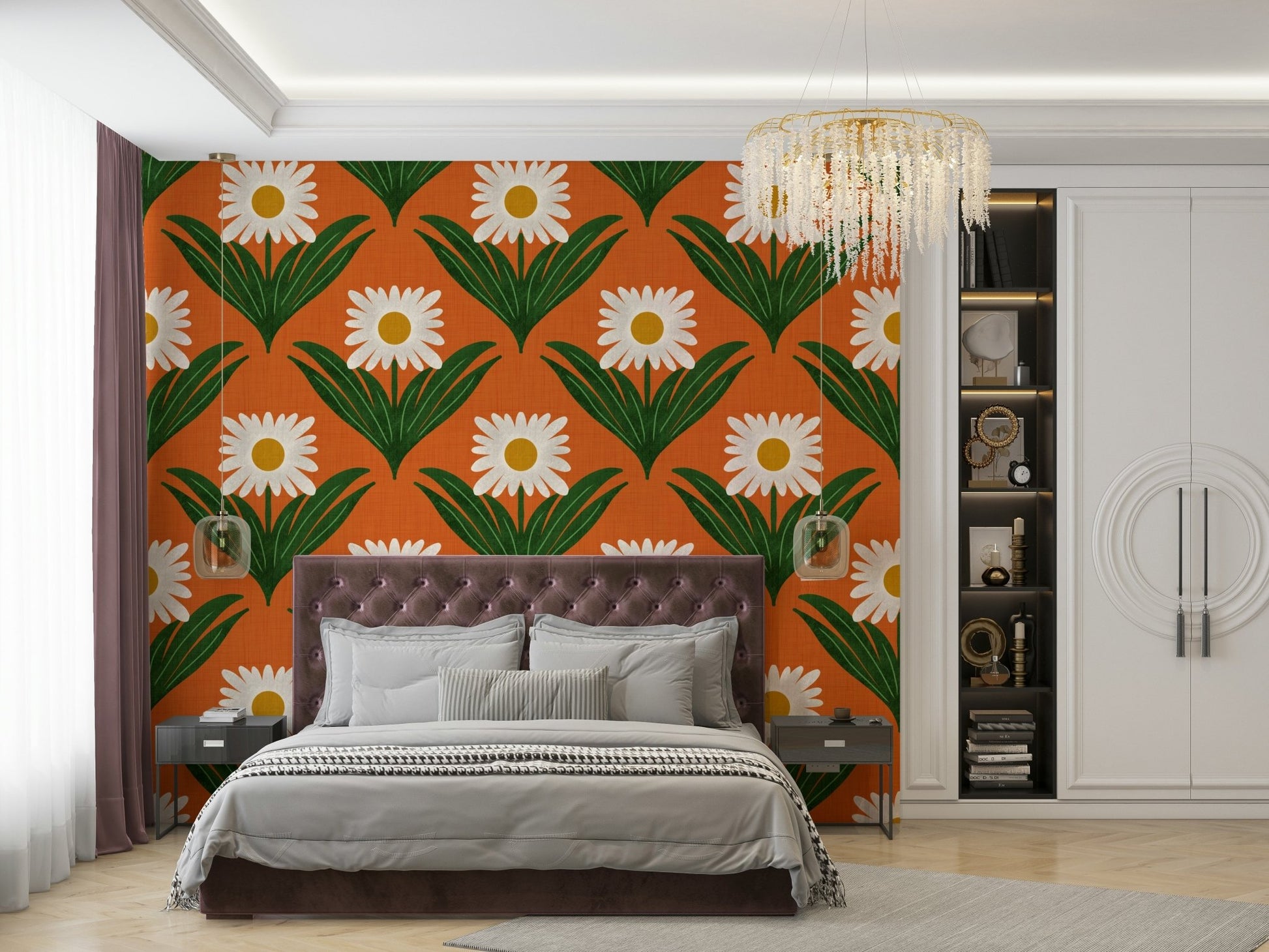 The design has a strong 1970s "flower power" aesthetic.
