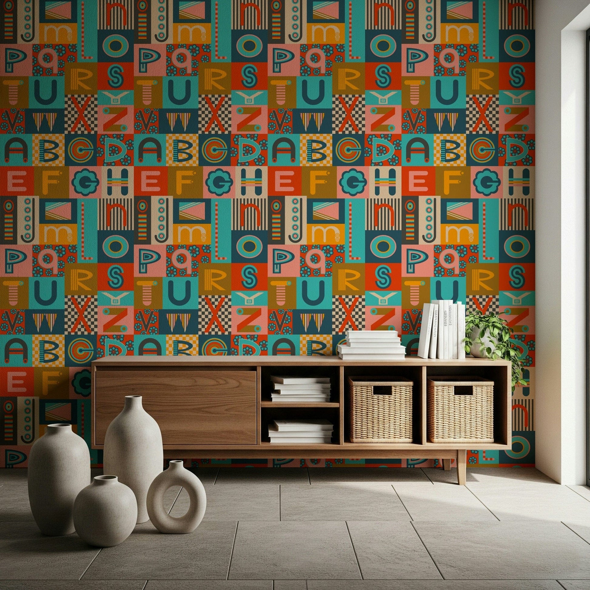 Postmodern Colors Graphic Lettering wall mural zesty alphabet blocks artistic shapes cool.