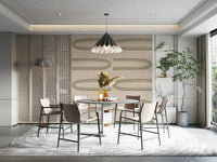 A peaceful geometric abstract mural on decorative wallpaper.

