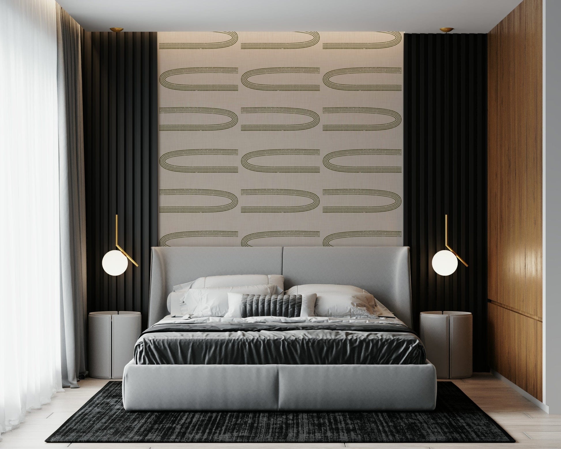 A contemplative mid-century design wallpaper mural for a feature wall.

