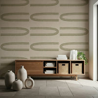 A beautiful mid-century geometric wallpaper mural in sage and olive.

