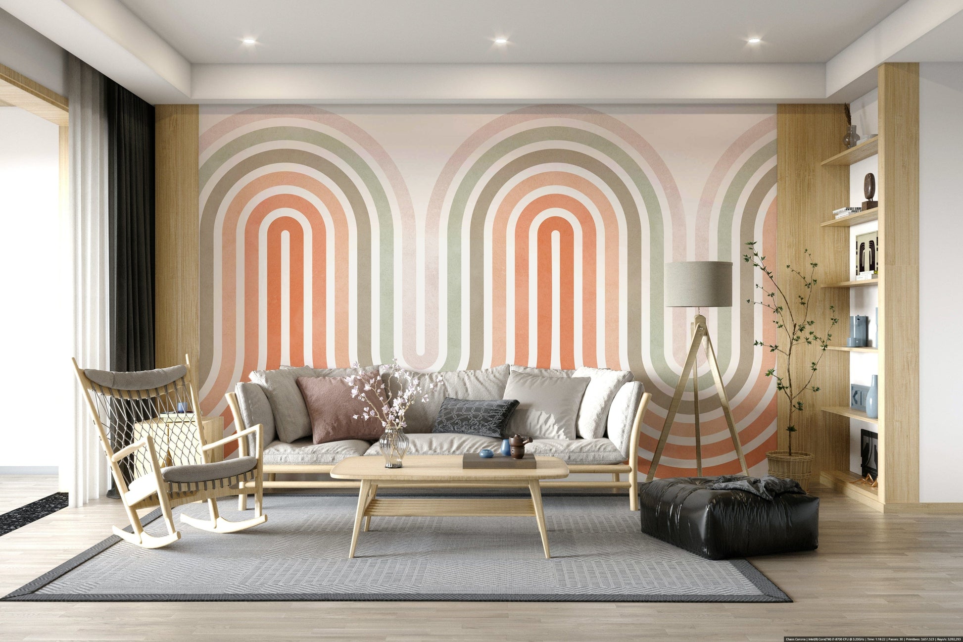 Archway-style lines, retro curved wallpaper for walls, trending home decor.