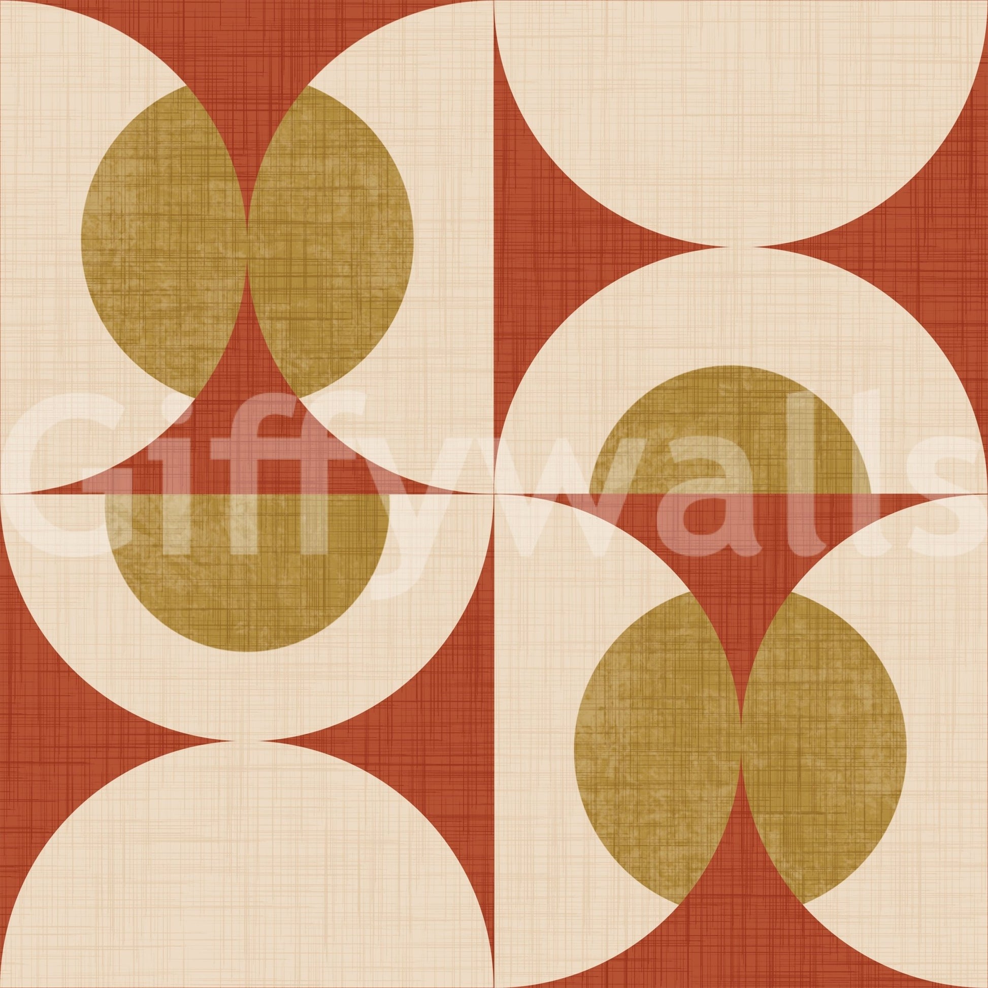 Classic mid-century arc wallpaper with layered curved shapes in a repeating grid.