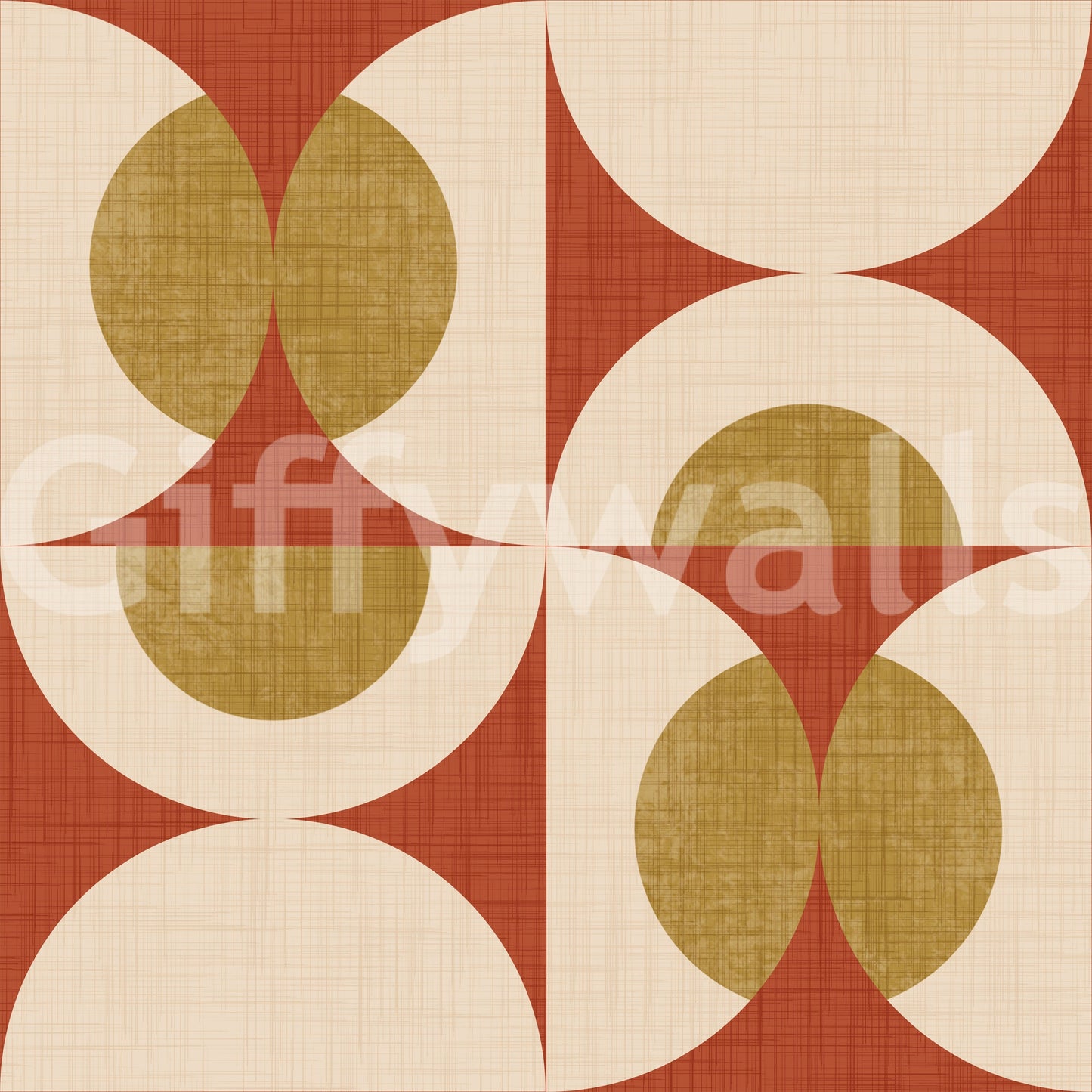Classic mid-century arc wallpaper with layered curved shapes in a repeating grid.