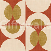 Classic mid-century arc wallpaper with layered curved shapes in a repeating grid.
