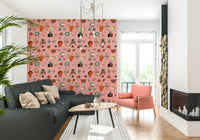 Lively Retro Living Pod Chair Print Kitsch Pink Wall Mural.