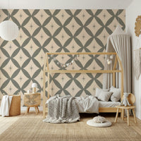 Mid-century atomic wallpaper showcasing a structured diamond design with delicate stars.