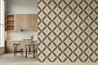 Retro starburst wallpaper combining diamond grid shapes with small atomic-style stars.