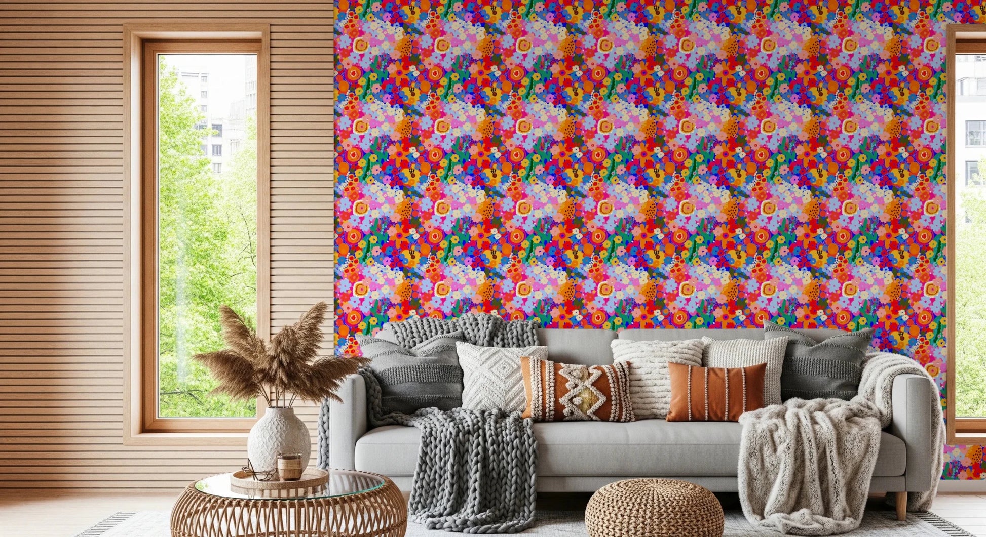 Retro Bloom Flower Fruit Burst Wallpaper⁠