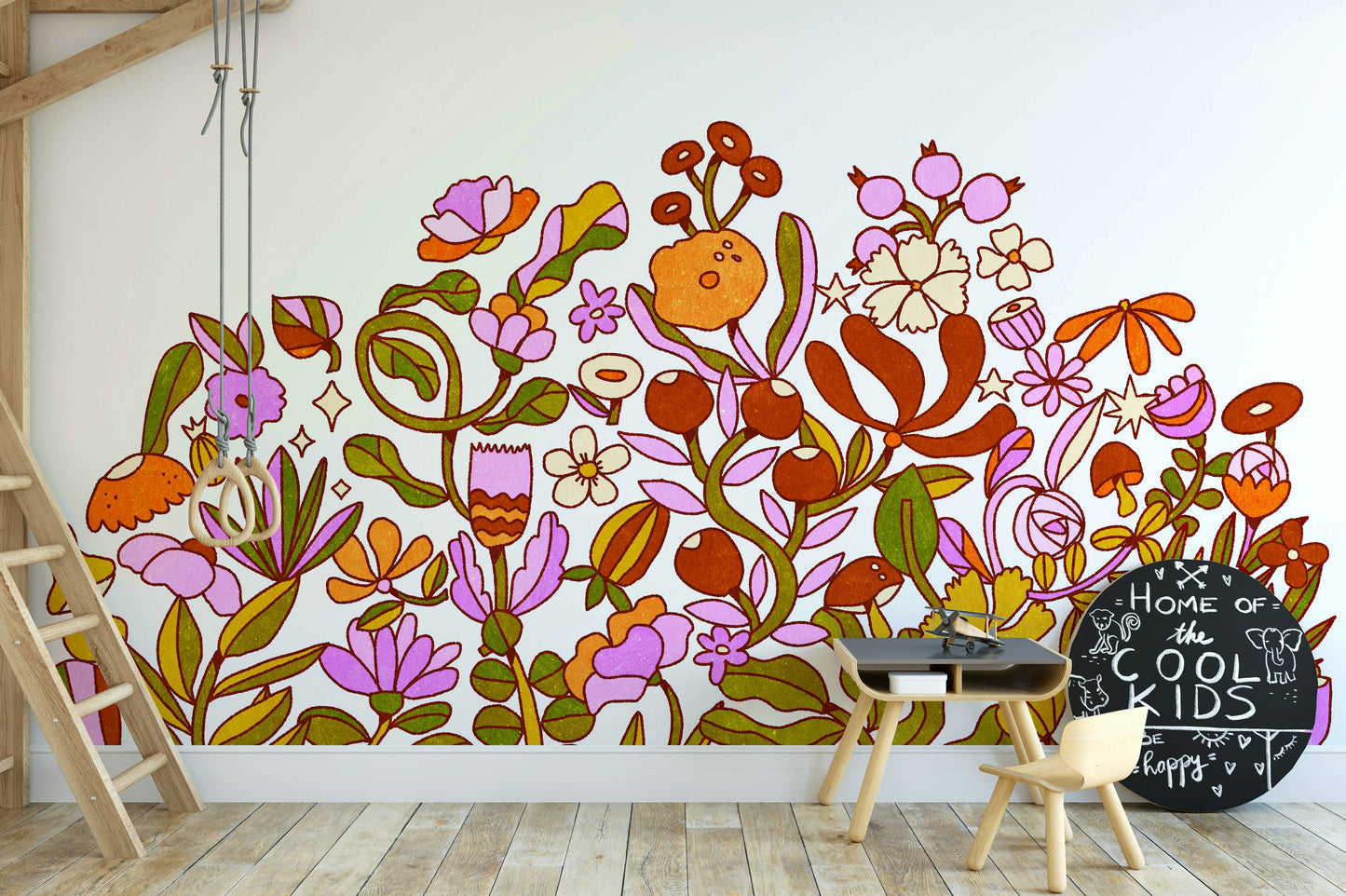 Mid-century floral mural wallpaper

