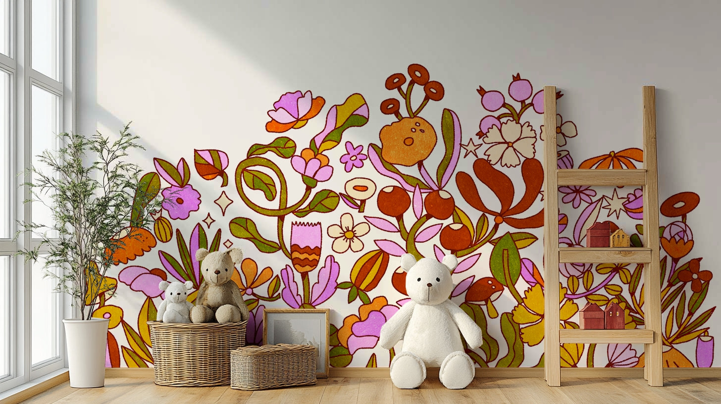 Playful retro mural wallpaper

