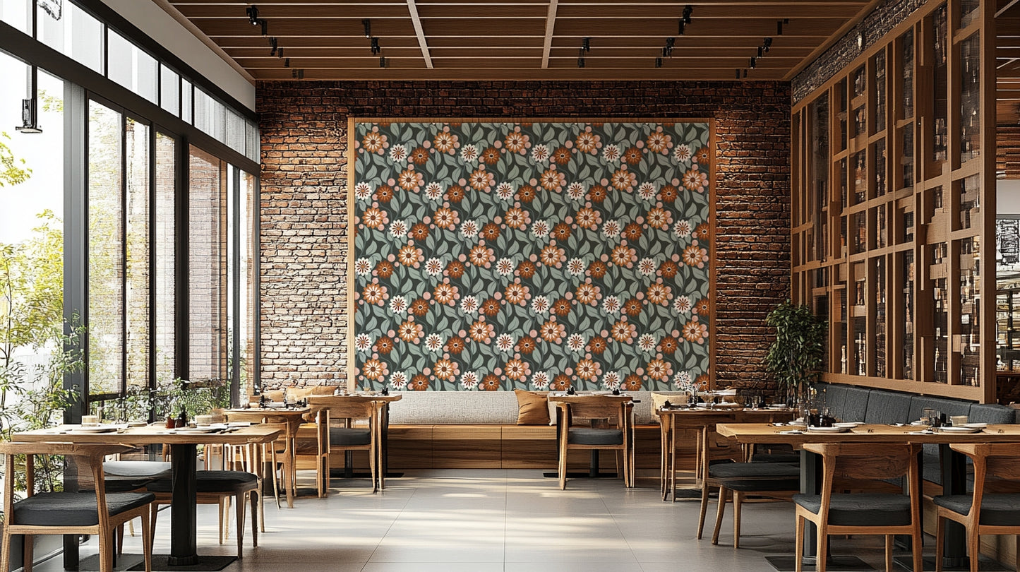 Bright floral wall mural layout

