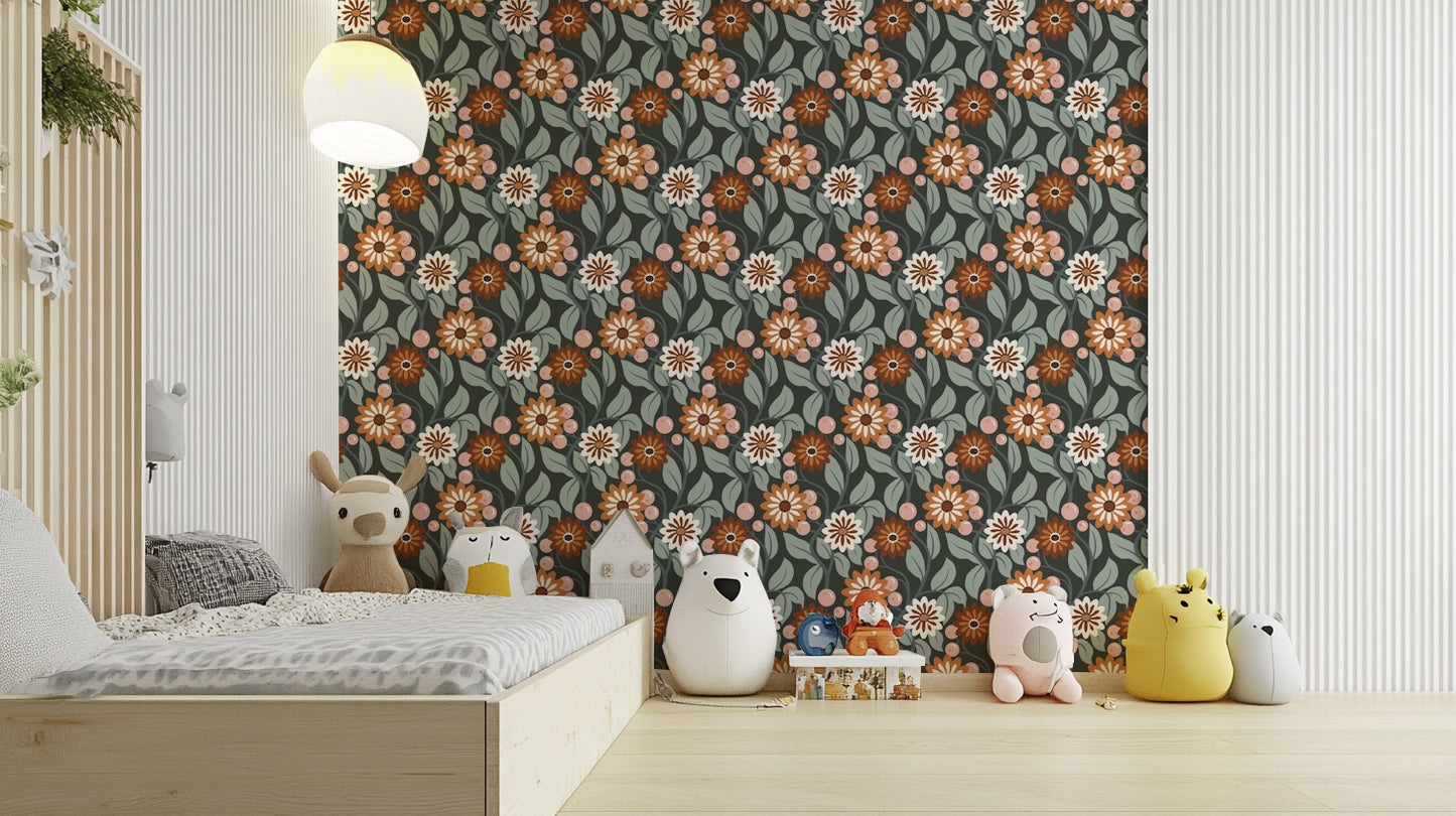 Retro bloom mural wallpaper art

