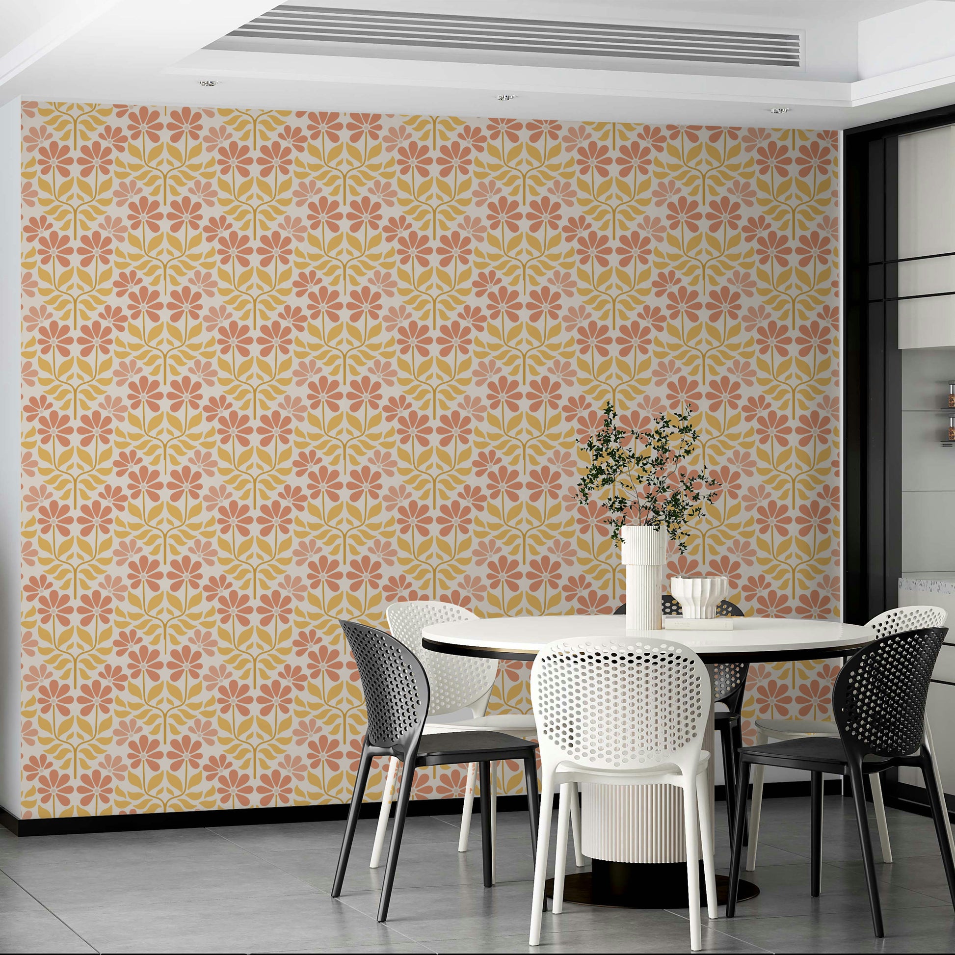 Playful blooms wallpaper with vintage flair

