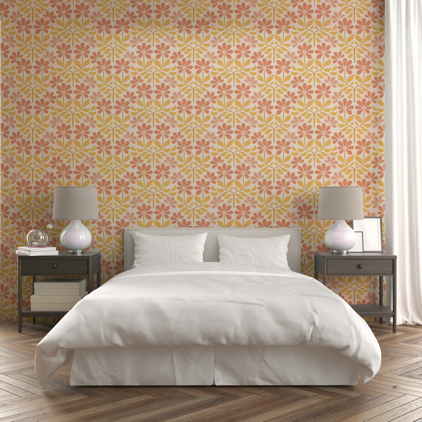 Eclectic floral wallpaper inspired by retro design

