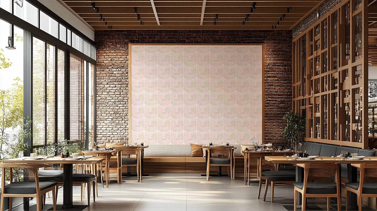 Bold floral wall covering in retro color palette

