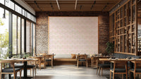Bold floral wall covering in retro color palette

