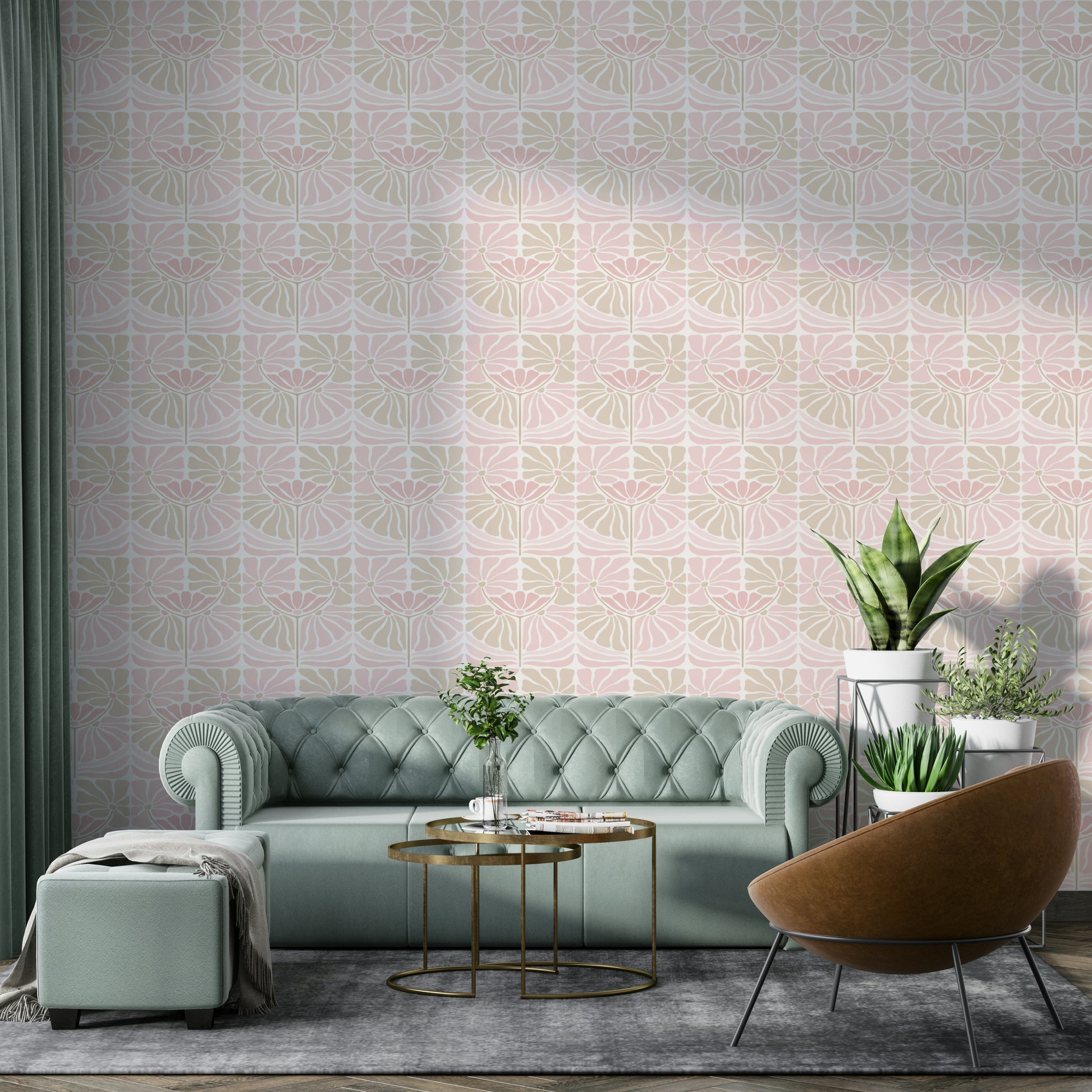 Playful vintage blossom print for interior walls

