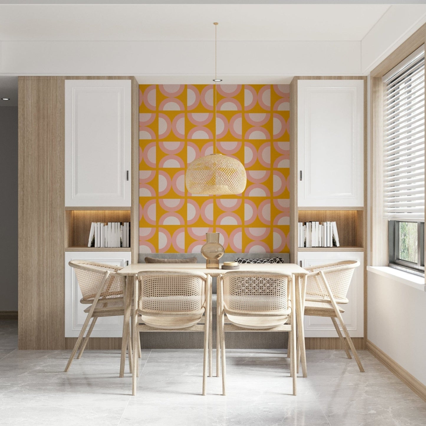 Minimalist geometric shapes feature on this wall mural.