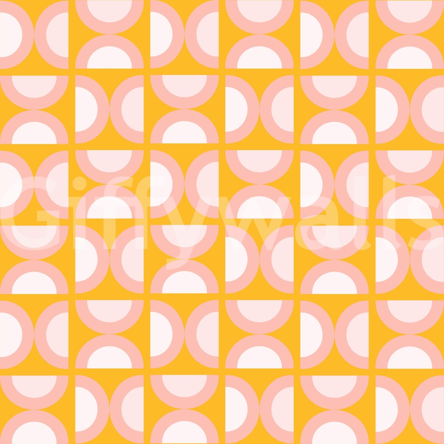 Retro Blush Arcs Wall Mural in yellow and pink wallpaper mural