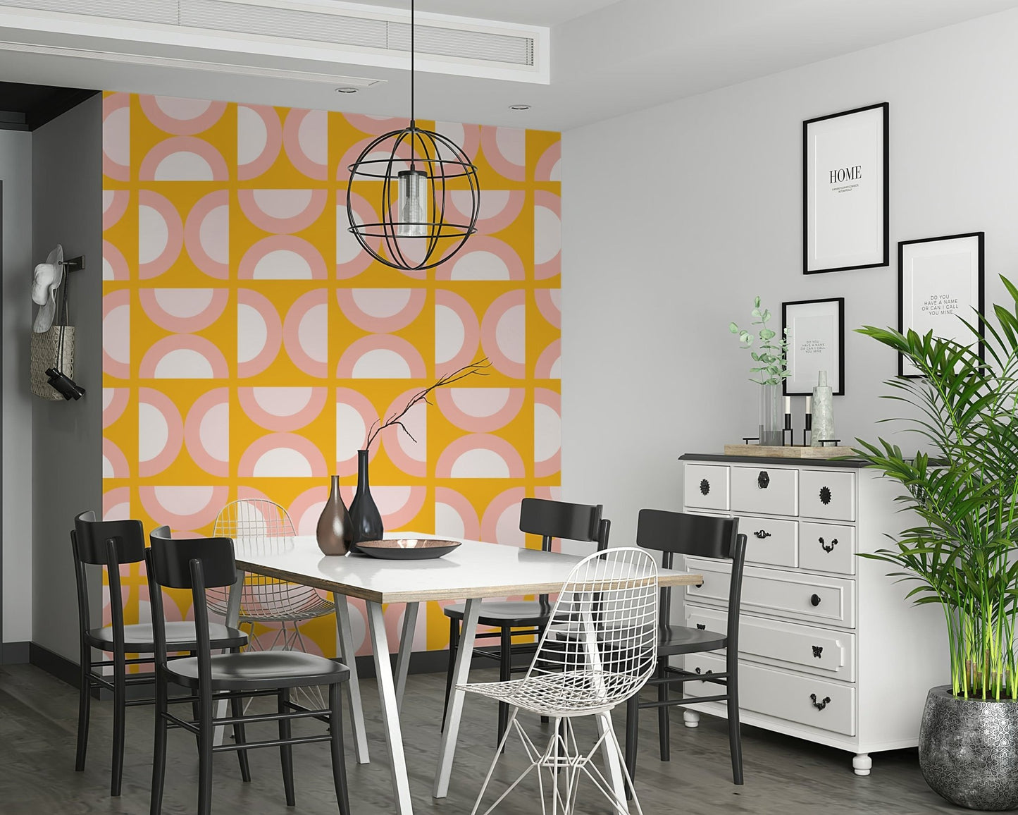 Soft pink arcs accent this unique wall mural wallpaper.