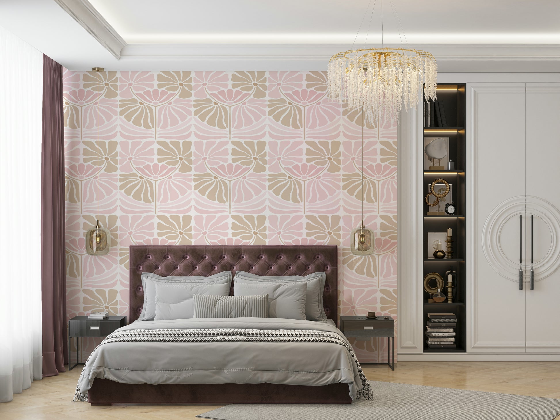 Delicate pink floral wallpaper for vintage settings

