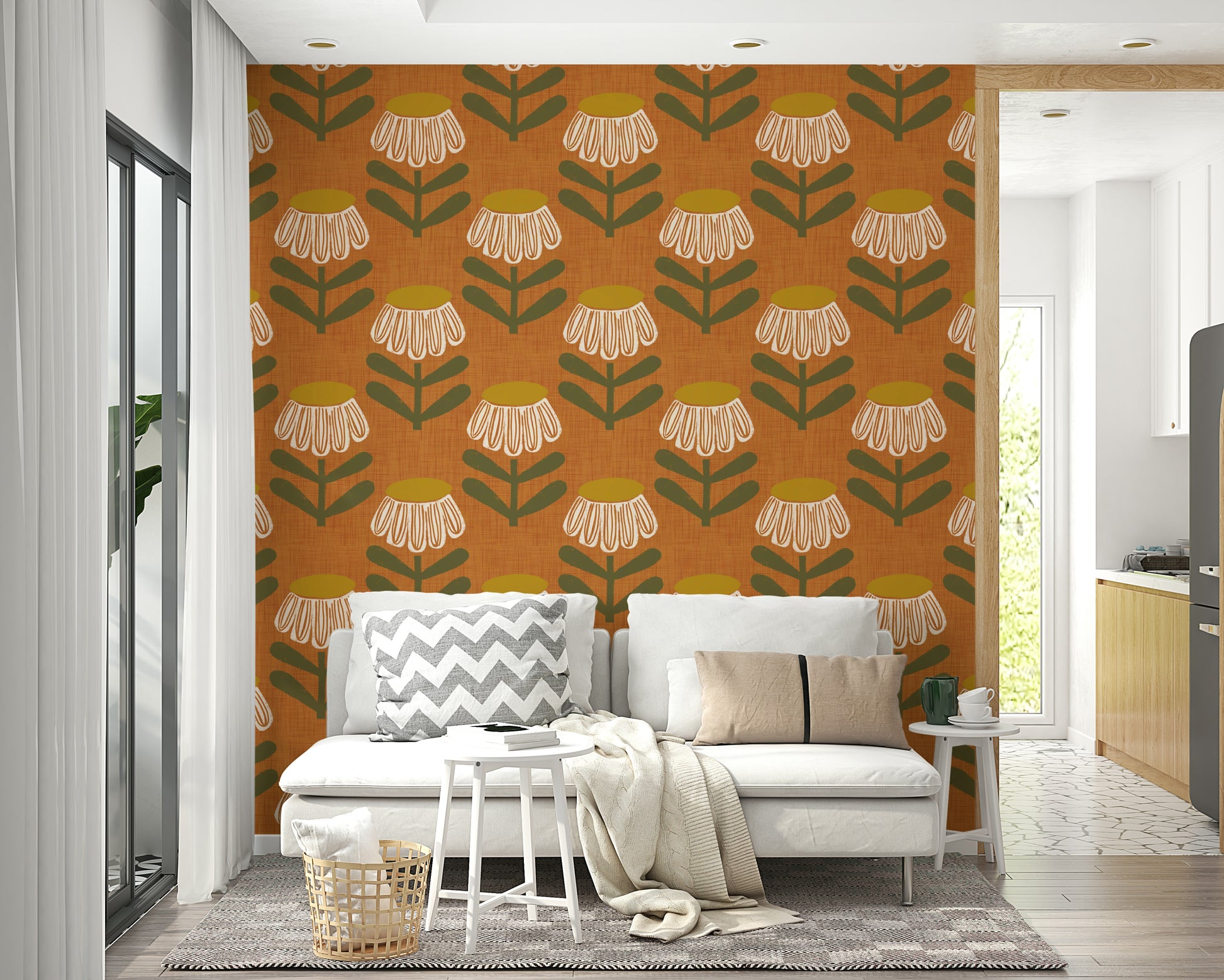 Warm tone daisy wall mural

