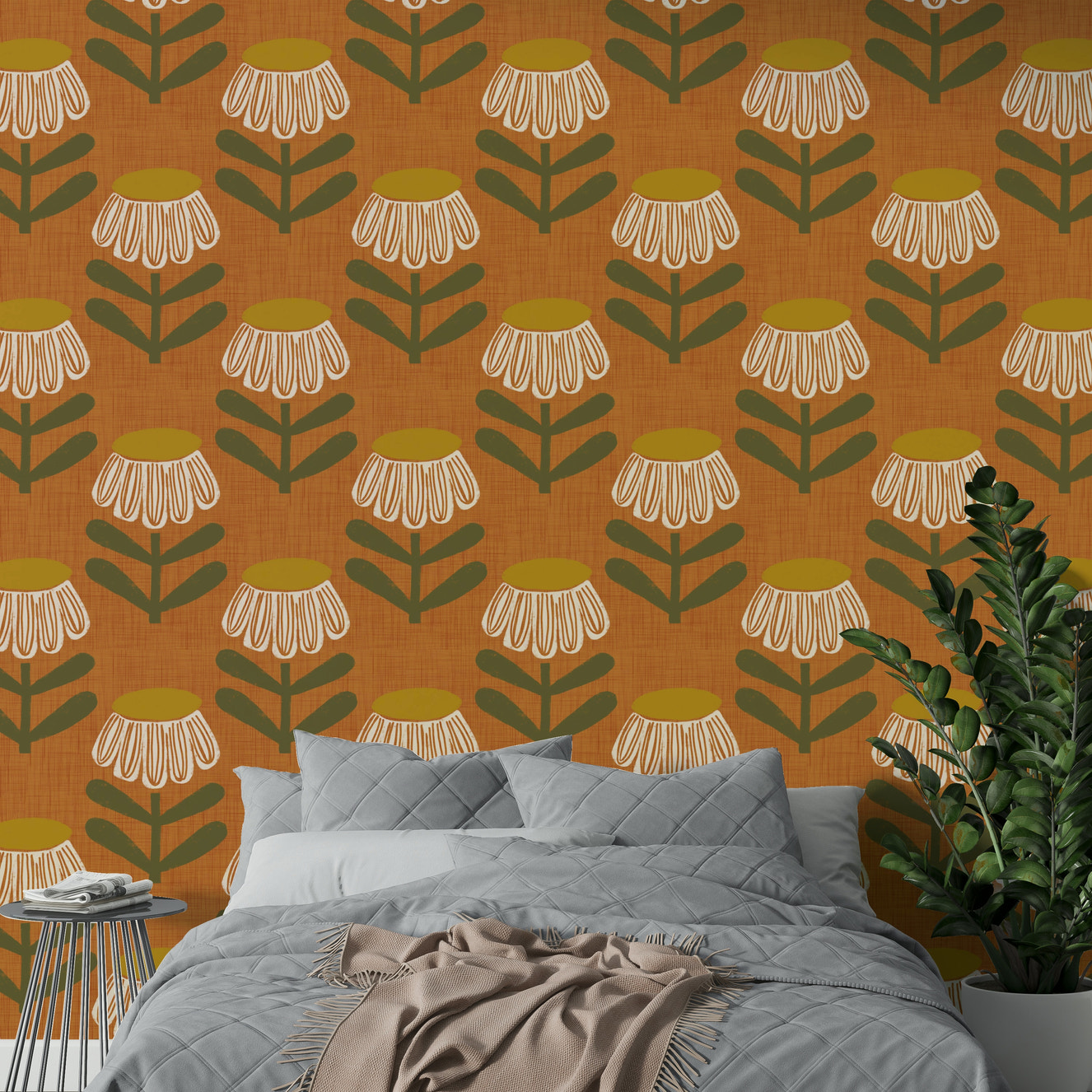 Retro floral mural wallpaper

