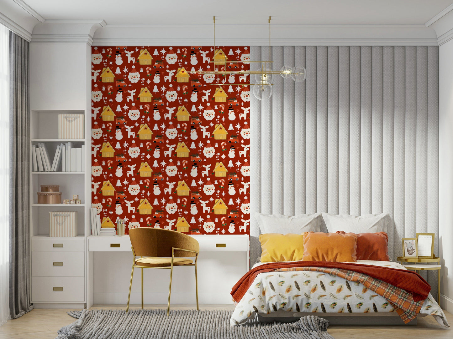 Cute retro Christmas wallpaper with repeating winter characters, ornaments, and cozy cabin designs.