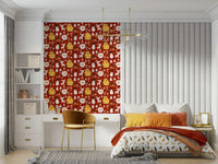 Cute retro Christmas wallpaper with repeating winter characters, ornaments, and cozy cabin designs.