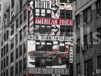 NYC street view, vintage-inspired vehicle graphic, compelling Retro City Murals print.