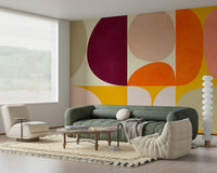 A peaceful modern abstract mural on decorative wallpaper.