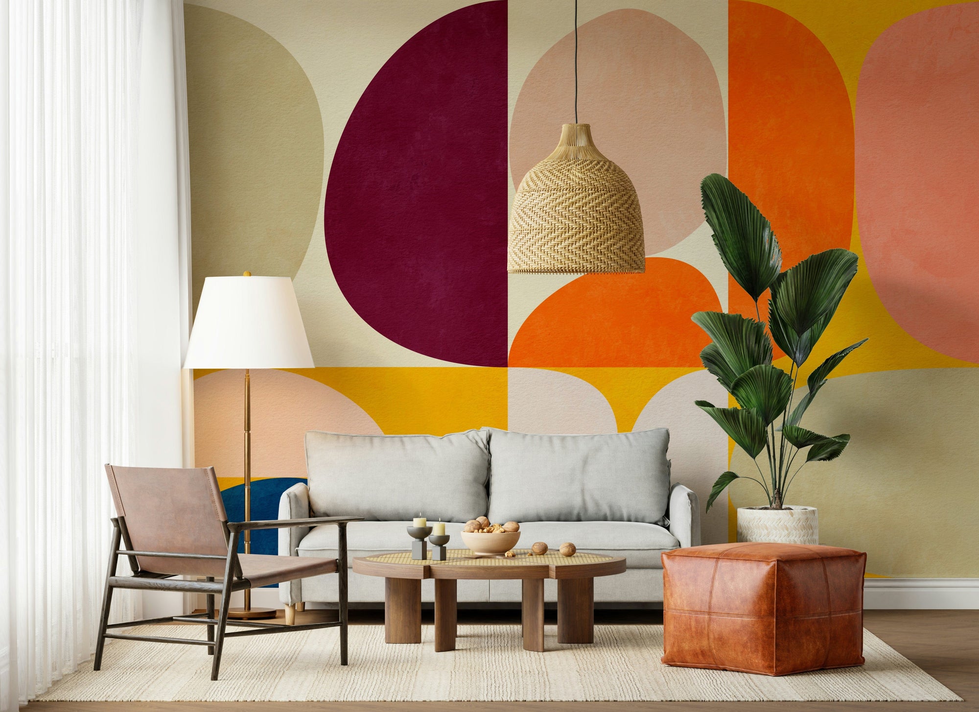 A beautiful abstract curved canvas wallpaper mural with subtle texture.