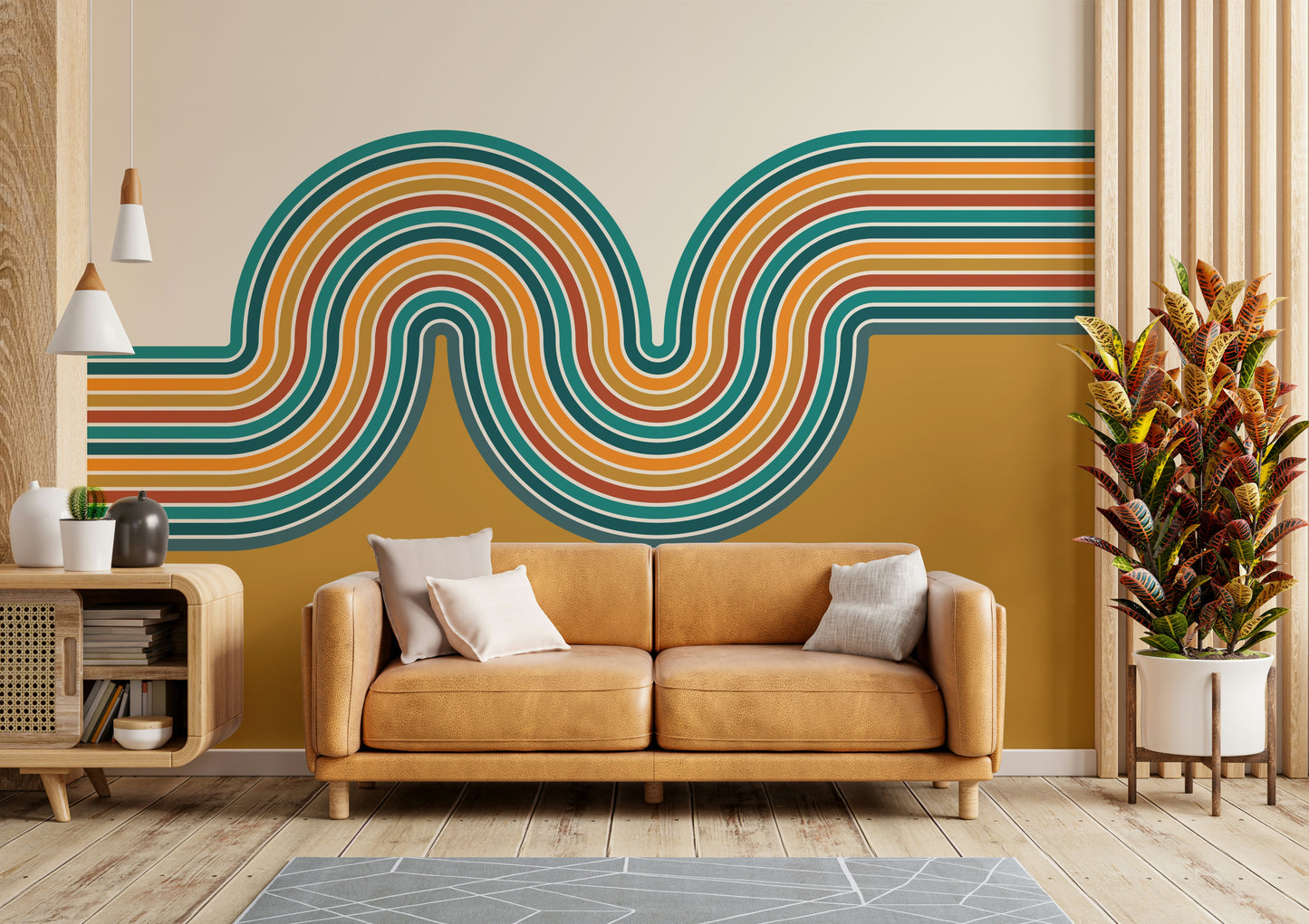 Retro Curvy Lines 2 Wall Mural