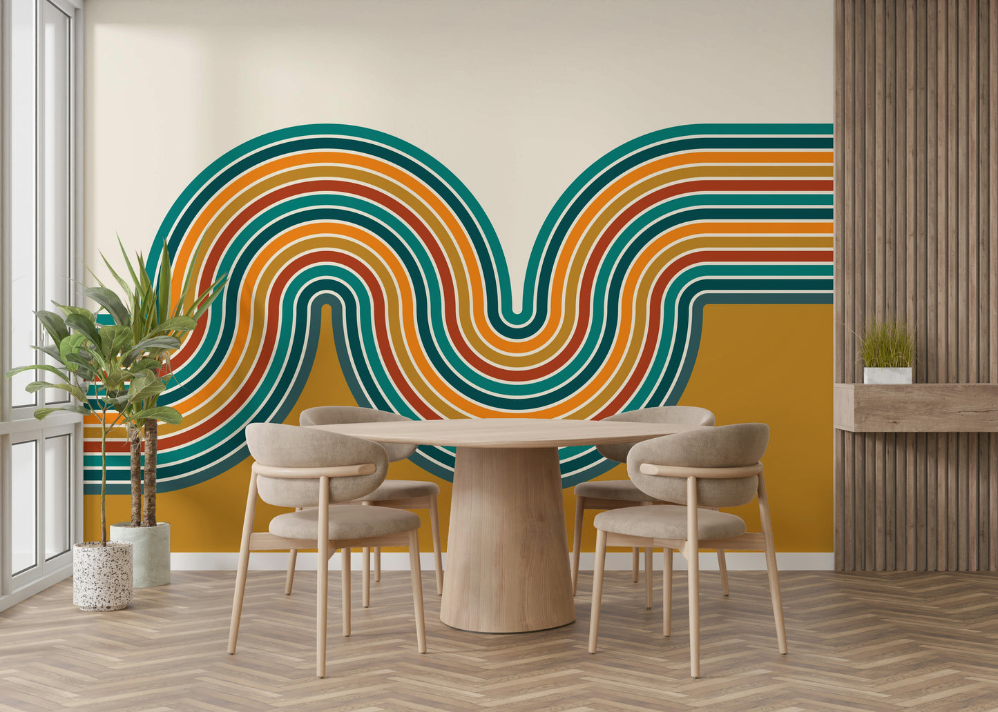 Retro Curvy Lines 2 Wall Mural