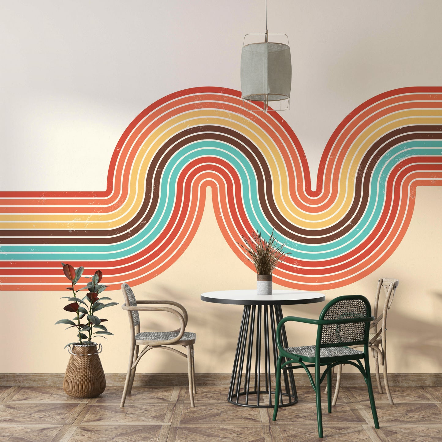 Retro Curvy Lines 3 Wall Mural